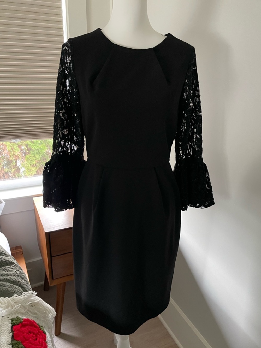 Scarlett Black Lace-Sleeve Embellished Sheath Dress - Picture 3 of 7